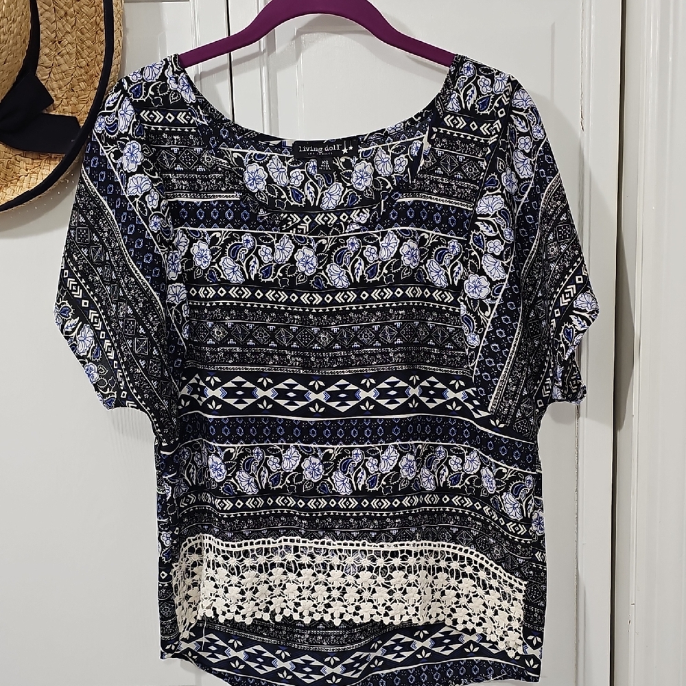 Living Doll Black and White Patterned Blouse